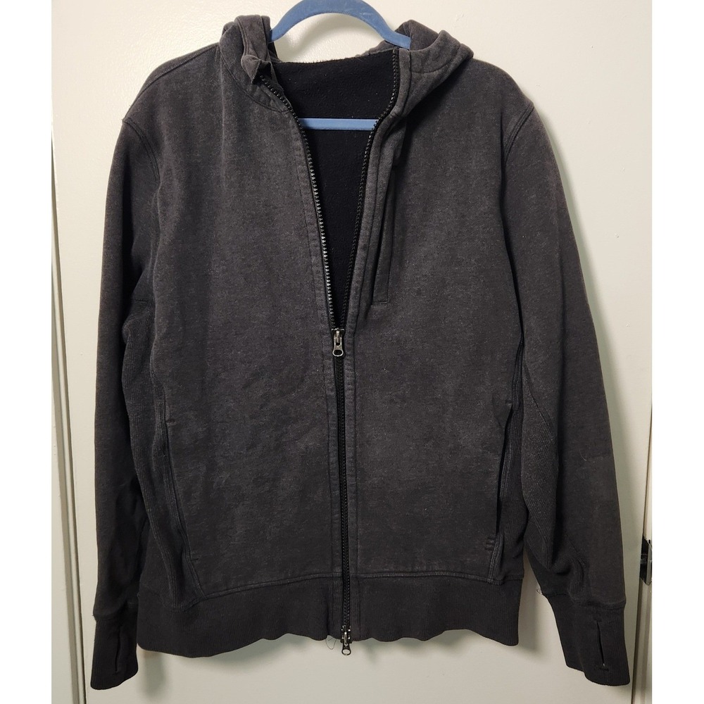 Lululemon Mens XL XXL Heavyweight Charcoal Gray Zip Hoodie Embroidered Logo Hood